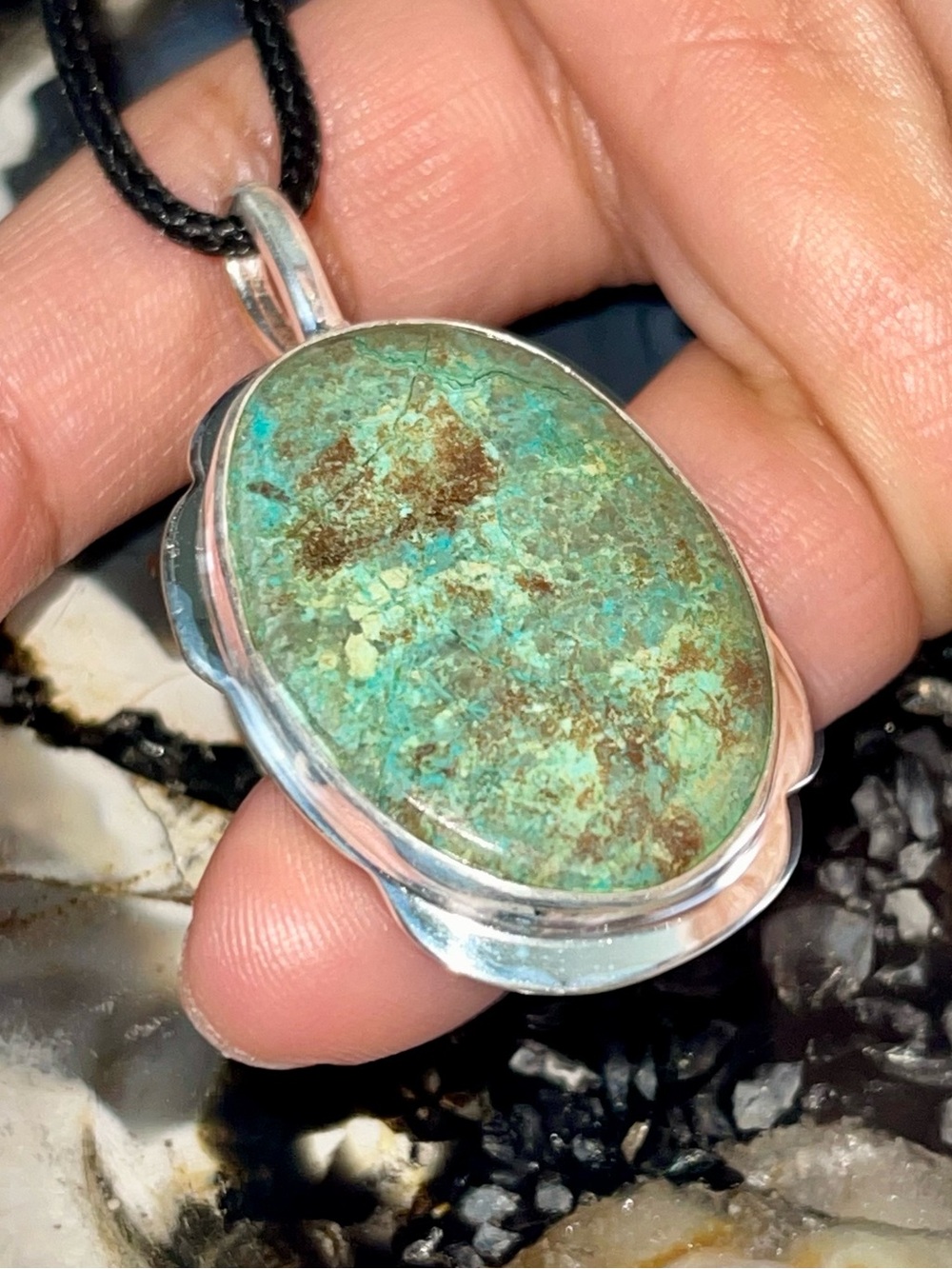 Chrysocolla- Shattuckite Crystal Pendant 2”